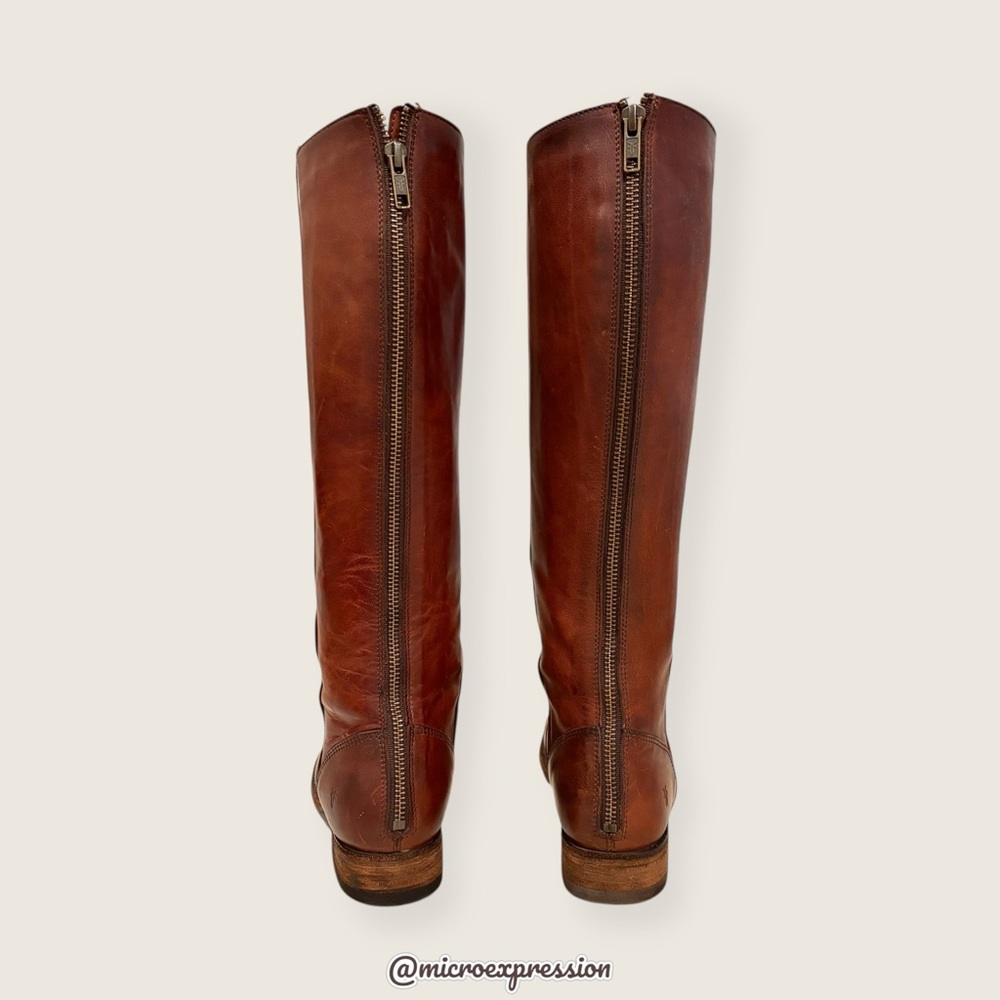 Frye Melissa Stud Brown Leather Back Zip Equestrian Riding Tall Knee High Boot - Picture 8 of 13